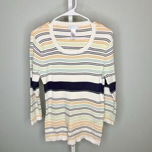 Liz Claiborne Women's Knit Striped Long Sleeve Size XL Cream